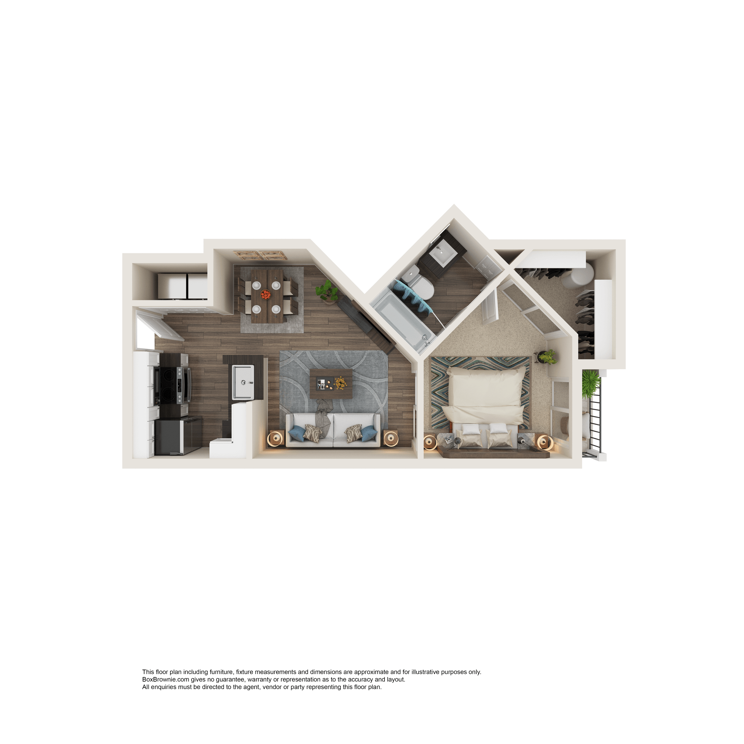 Floor plan for 1 bed, 1 bath, 484 sqft
